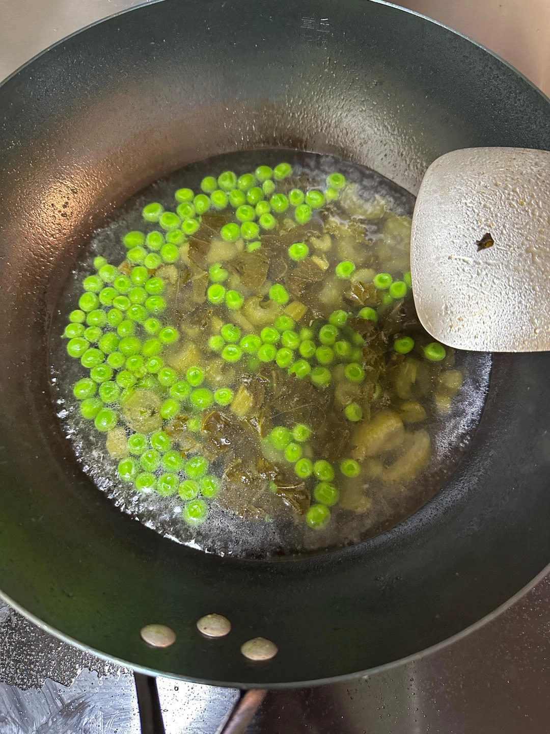 Close-up of Sweet and Sour Pea Soup