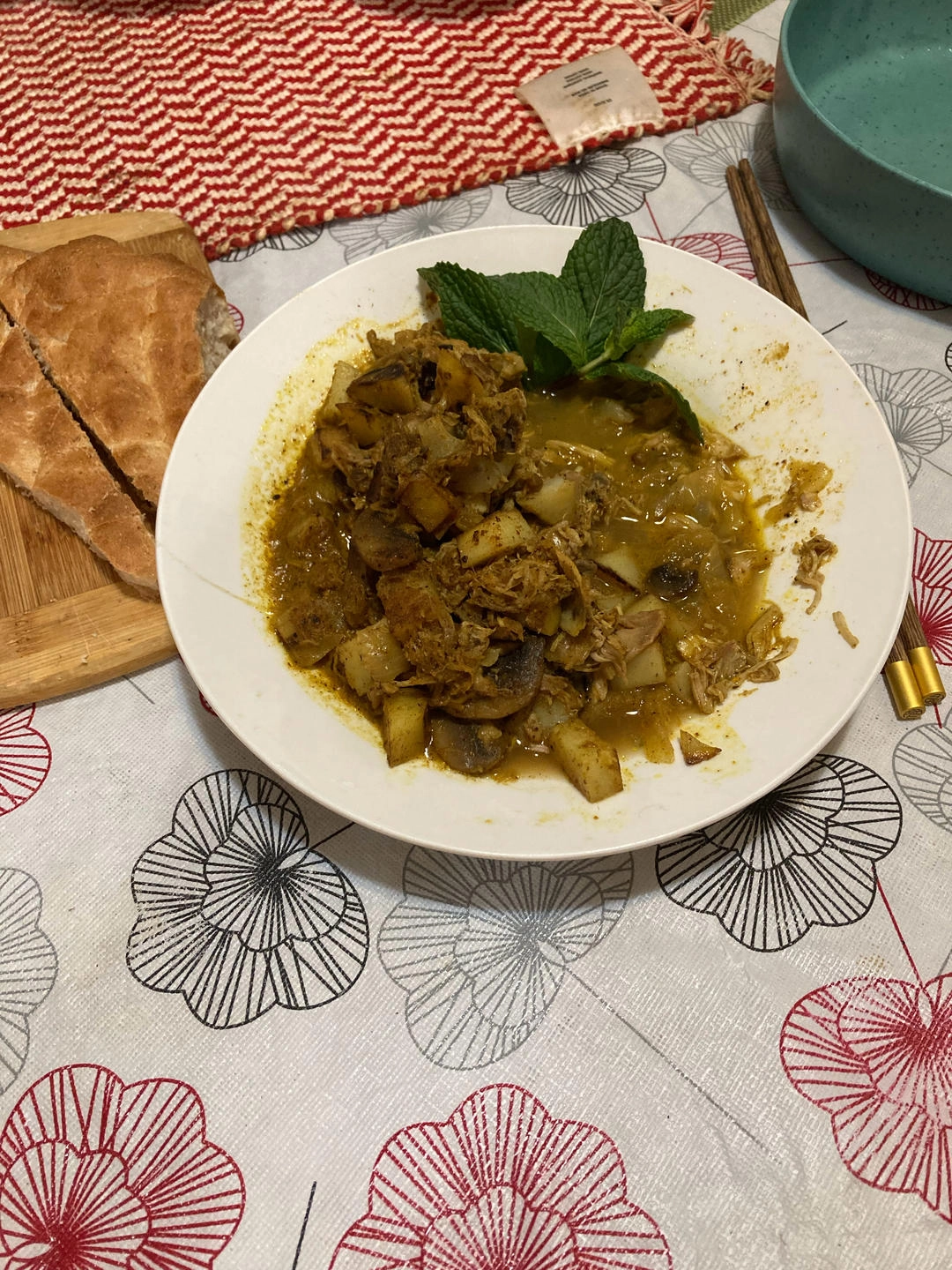 Close-up of Middle Eastern Style Curry Potato Chicken Thighs