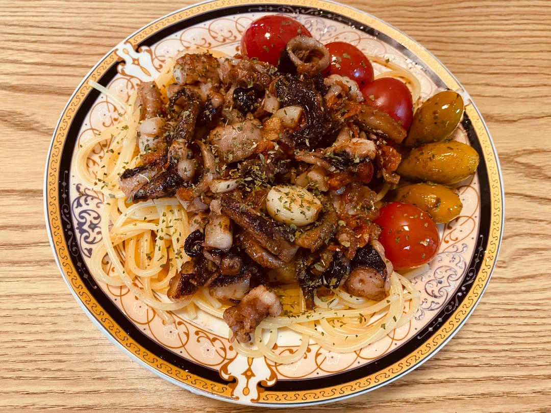 Close-up of Mediterranean Style Octopus Pasta