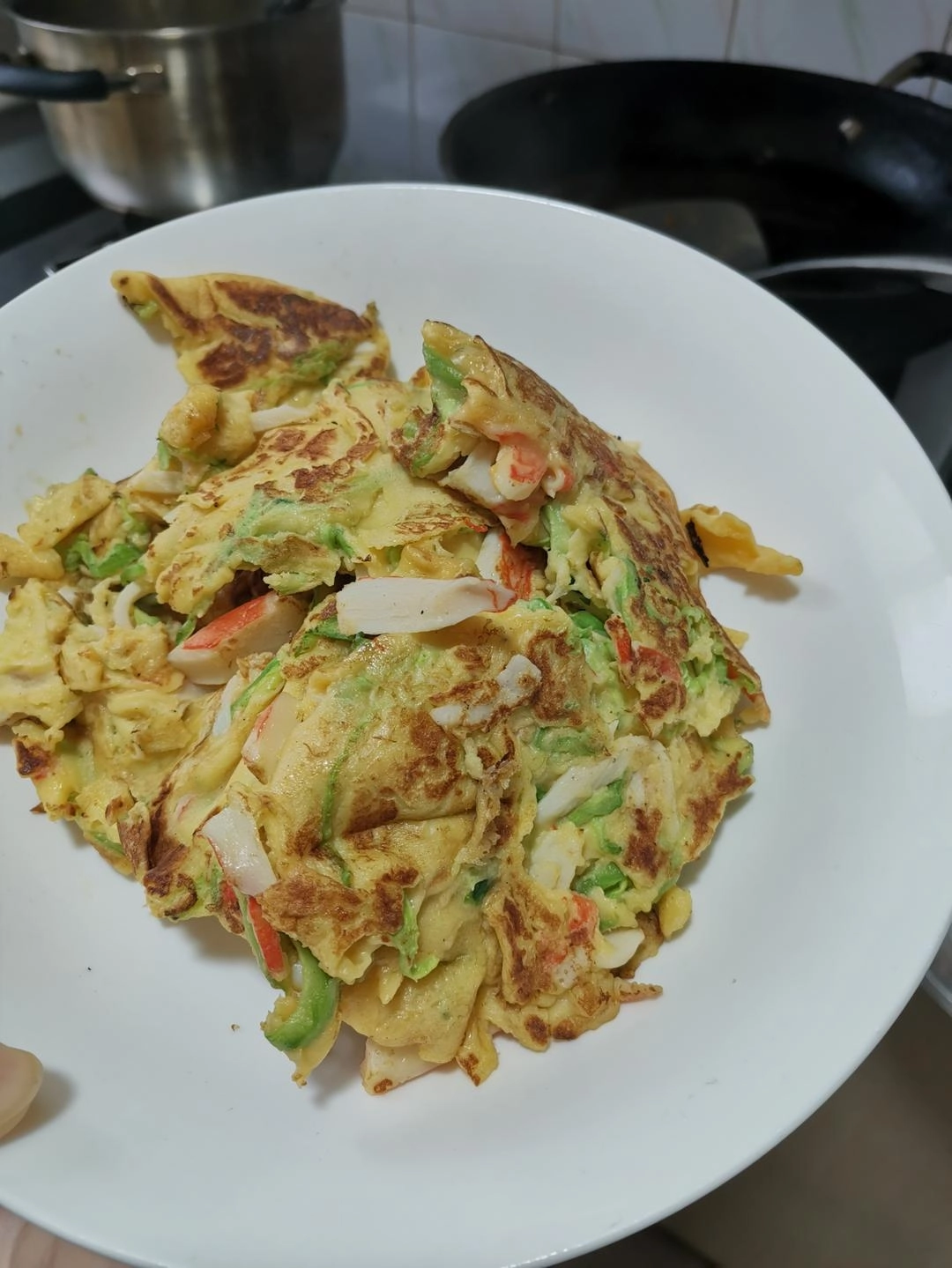Close-up of Shredded Cucumber and Crab Stick Paste Collapse
